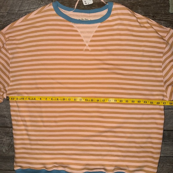 Free People We The Free Striped Oversized Pullover Sweatshirt Pink Tan Blue L - Picture 10 of 10